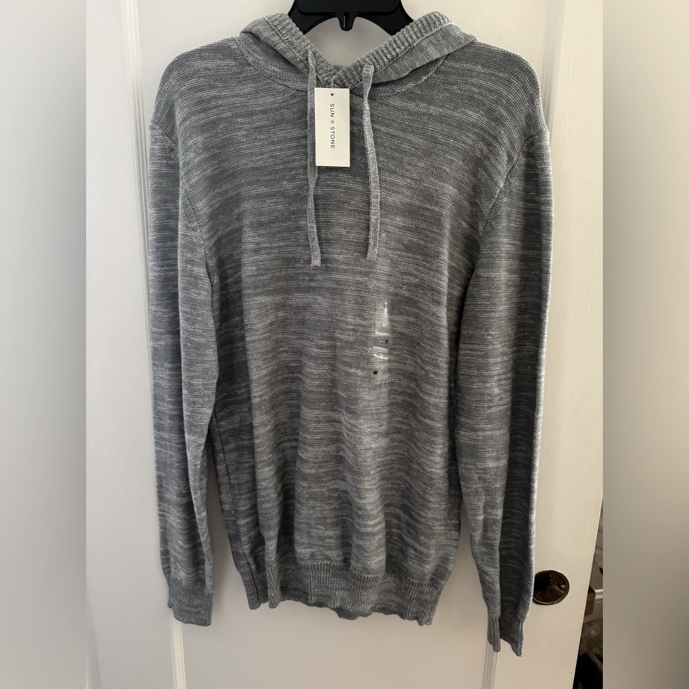 SUN &STONE MENS KNITED GRAY HOODED SWEATER SIZE M
